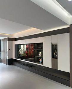 Mur d'accentuation pour téléviseur intelligent avec rangement intégré, étagères intégrées, éclairage LED et un meuble bas flottant - Product Image 1