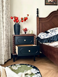 Premium Solid Wood Nightstand French Vintage Two-tone Spindle Legs 2 Drawer <b>Storage</b> Bedroom Furniture Stable <b>Bedside</b> Cabinet - Product Image 2