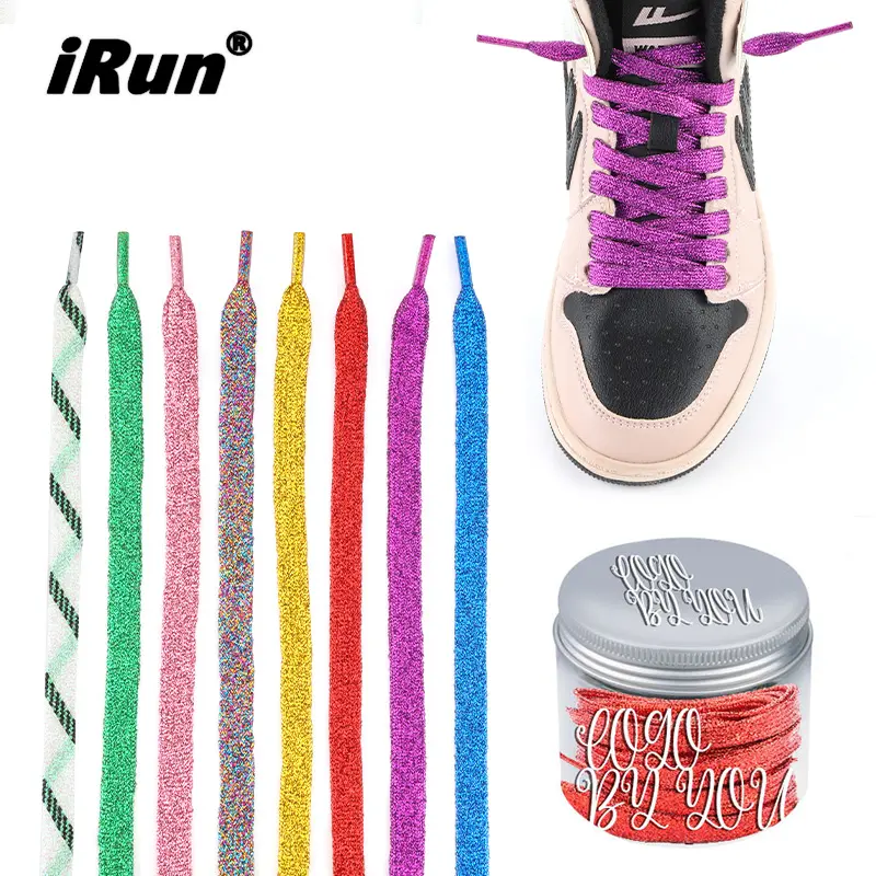 IRun Custom Color Gold Silver Shoelaces Flat Glitter Bling Shiny Shoelace Hockey Boots Roll Shoe Laces