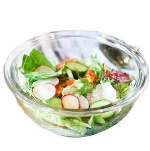 Forno de microondas com salada de vidro borosilicado alto com tampa de plástico