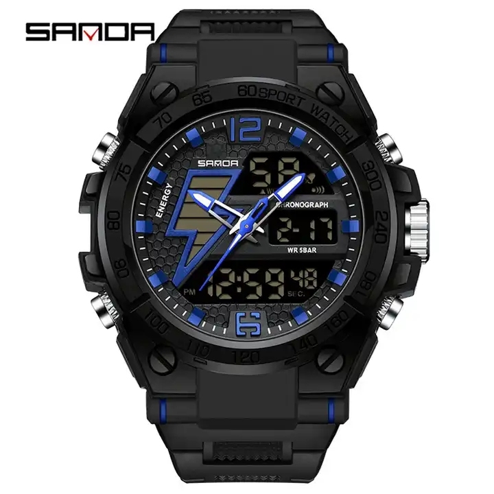 高級 SANDA 6137 メンズ腕時計高品質防水腕時計男性用アナログデジタル 