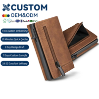 Dompet Kartu Lipat Tiga dengan Penutup Magnetik Kustom, Kantong Koin dengan Ritsleting, Dompet Kartu Bisnis Pintar Tipis dari Logam Aluminium