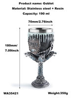 Gobelet en plastique antique 3D, fantaisie, roi loup, gobelet en acier inoxydable, chanson de glace et de feu, verre médiéval, gobelet en résine, gobelet à neige fondante