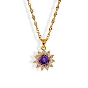 <b>Necklaces</b> Stainless Steel 18k Plated Gold Cz Pendant Colorful Gemstone Flower Shaped Luxury <b>Statement</b> Jewelry for Women - Product Image 4