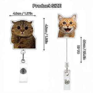 Porte-badge rétractable et rotatif en acrylique avec motif chat, boucle à tirage facile pour infirmière ou médecin, accessoire porte-clés - Product Image 3