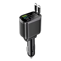 Chargeur de voiture USB rétractable 5 en 1 à charge rapide Pd 35w, adaptateur type C, chargeur de voiture USB pour téléphone portable avec câbles
