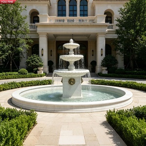 Fontaine à trois niveaux YOUFINE en marbre blanc avec relief <span class=keywords><strong>de</strong></span> tête <span class=keywords><strong>de</strong></span> <span class=keywords><strong>lion</strong></span> doré, fontaine en pierre pour la <span class=keywords><strong>d</strong></span>écoration <span class=keywords><strong>de</strong></span> villas <span class=keywords><strong>de</strong></span> luxe et <span class=keywords><strong>de</strong></span> cours. - Product Image 1