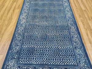 Handmade Indigo Cotton Dhurrie Rug <b>Block</b> Print Carpet Bohemian Floor Rug Home Decor - Product Image 5
