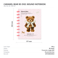 Carnet à spirales B5 Caramel Bear Mushroom avec nœud papillon, 80 feuilles, 100 g/m², ligné, cadeau scolaire pour enfants, papeterie en gros