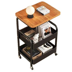 Estante <span class=keywords><strong>de</strong></span> Almacenamiento Móvil <span class=keywords><strong>de</strong></span> Varias Capas para Dormitorio, Sala <span class=keywords><strong>de</strong></span> Estar, Escritorio, Ligero, <span class=keywords><strong>de</strong></span> Roble, Negro/Blanco - Product Image 2