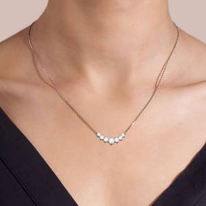 Collar de Plata de Ley 925 con Siete Piedras de Moissanita de Corte Redondo, Regalo de Aniversario, Compromiso o Boda para Enamorados - Product Image 3