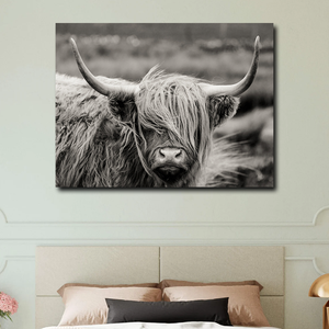 Pintura de ganado de las Tierras Altas escocesas, póster de animales en blanco y negro, imagen impresa, lienzo nórdico, marco de pared, decoración artística - Product Image 3