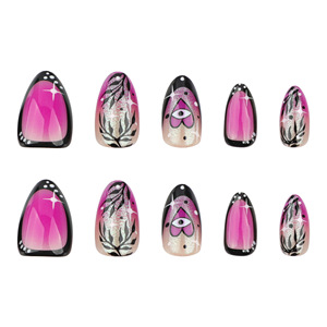Nueva Llegada 24 Uds. Uñas Postizas de Estilo Corto con Diseño de Amor y Glitter Francés, Forma Almendrada, Efecto Difuminado, para Usar en el Día a Día - Product Image 6