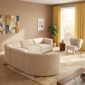 Modern Modular Fabric Sofa Set Beige Living Room Furniture Minimalist Design Wood Legs - Product Image 4