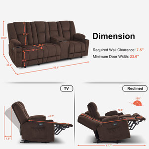 Canapé inclinable électrique avec chaleur et massage, ports USB, porte-gobelets, canapé inclinable double 3 places - Product Image 4
