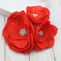Fleur en tissu décorée de perles, 3D, rouge, 15 cm, grandes fleurs artificielles, accessoires en tissu faits à la main, corsage pour mariage, fête
