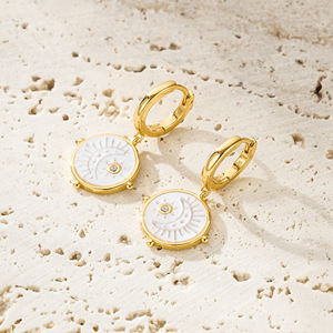 Delicados colgantes de concha de perla gota joyería fina pendientes de aro de Plata de Ley 925 para mujer - Product Image 6