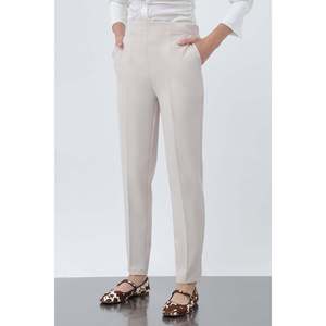 Puane Women's Modern Carrot Cut Tapered Leg <b>Trousers</b> for Daily and Office Wear - Stylish Beige Casual Pants - Product Image 3