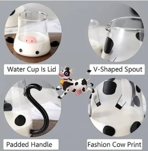 Niedliche Kuhform Glas Milch Tee Krug Kessel Milch krug 550ml Glaska raffe Krug mit Glas becher Nacht wasser <span class=keywords><strong>karaffe</strong></span> - Product Image 3