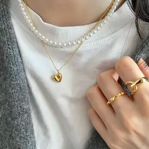 Kalung liontin bentuk hati cinta Solid berlapis emas 18K perak Sterling 925 kustom trendi baru untuk wanita
