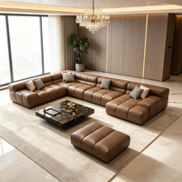Ensemble de canapé sectionnel en forme de L avec ottoman, tissu marron, design moderne, structure en bois, canapé-lit pour salon
