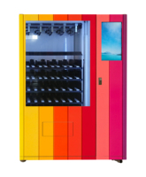 Distributeur automatique de chapeaux, chaussures et lunettes de soleil avec portes transparentes, écran publicitaire, télécommande et plateforme