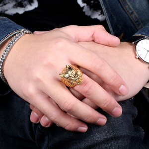 YK Großhandel Hochwertige Goldfarbe Herren Edelstahl <span class=keywords><strong>Wolf</strong></span> Ringe - Product Image 6