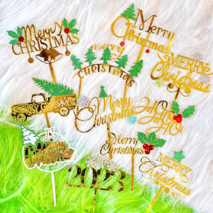 Fábrica al por mayor barato pastel decoración Cupcake suministros barato acrílico Feliz Navidad pastel Topper para Navidad - Product Image 3