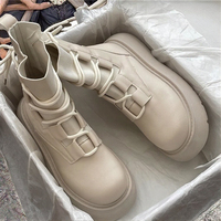 Bottes d'hiver blanches à semelle épaisse pour femmes 2026 – Bottines montantes tendance à lacets et plateforme, rehaussantes