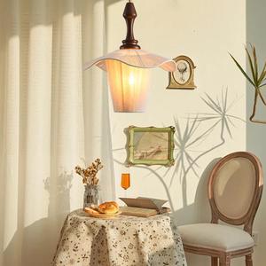 Lampe suspendue vintage en fil de coton et bois massif, style zen rond E27, pour salon de thé, chambre à coucher, éclairage de bureau - Product Image 4