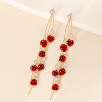 Anting Bunga Mawar Mewah Prancis, Anting Panjang Berumbai Rhinestone, Anting Gantung Floral untuk Wanita, Perhiasan Fashion