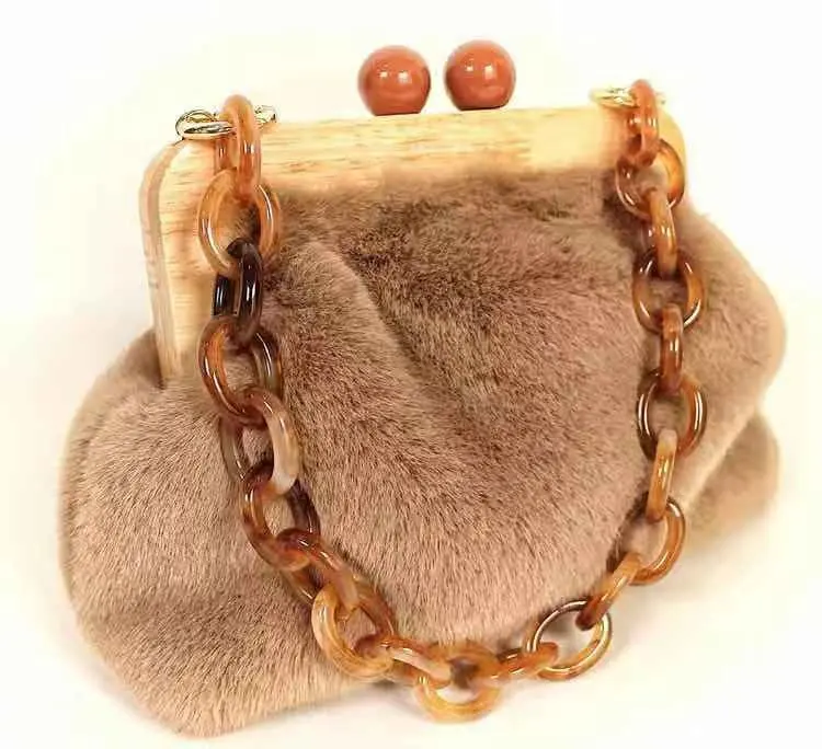 Fox Mink Plush Real Women Brown Bucket Mini Womans Handbag Shoulder Bag Designer Toddler Handle Jelly Straps Orange Faux Fur Pur