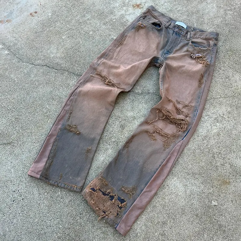 Ysjy Streetwear Vintage Jeans Y 2K Hoge Taille Gescheurde Denim Broek Zuur Gewassen Distressed Jeans Voor Mannen