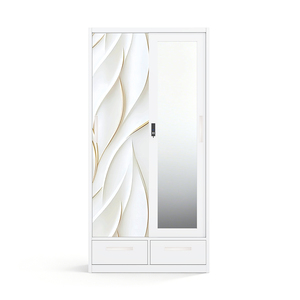 Armario de Acero con Puertas Corredizas con Espejo Impreso y Dos Cajones Inferiores de 900 mm para Dormitorio - Product Image 1