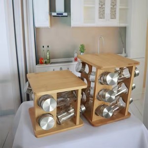 Bamboo Spice Rack Lazy Susan Rotating Spice Rack with 8 Jars Countertop Storage Holders & Racks - Product Image 3