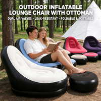 Grand canapé gonflable moderne en flocage avec repose-pieds et coussin, chaise de salon d'extérieur pour patio, camping et relaxation