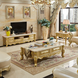 European Marble Solid Wood Coffee Table <b>TV</b> Cabinet Set Luxury <b>Gold</b> Tea Table French Floor Cabinet for Living Room - Product Image 6