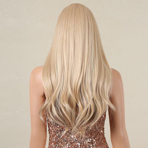 Prezzo all'ingrosso di fabbrica biondo <span class=keywords><strong>chiaro</strong></span> marrone evidenziare parrucche sintetiche ondulate naturali lunghe per le donne <span class=keywords><strong>capelli</strong></span> finti con parrucca frangia - Product Image 5