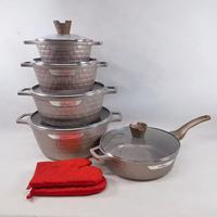 Set Peralatan Masak Marmer Heavy Duty 12 Pcs 20-32cm Model Diamond Besar, Casserole Aluminium Cor dengan Tutup Pinggiran Lebar dari Stainless Steel untuk Kepakaran Chef
