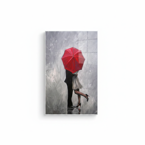 Printed <b>Canvas</b>: Couple Under Red Umbrella - Modern <b>Wall</b> Decor,TEMPERED GLASS ART - Product Image 2