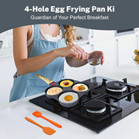 Poêle à œufs antiadhésive en aluminium moulé sous pression à 4 cavités avec couvercle en verre, fond à induction, pour petit-déjeuner