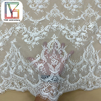 Tissu en dentelle de Chantilly perlée de mariée française, broderie blanche, tulle perlé avec des perles, dentelles à paillettes pour femmes