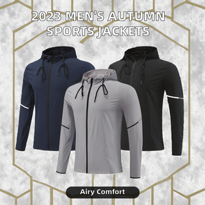 2023 Autumn Men's Sporty Blouson Quick <b>Dry</b> Gym Sports Jacket with Zipper and Printed Hood Jackets and <b>Coats</b> - Product Image 2