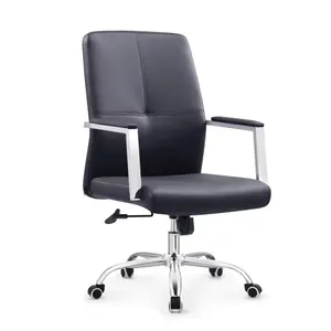 Good quality cheap price mid back modern PU leather swivel office arm chair for meeting room
