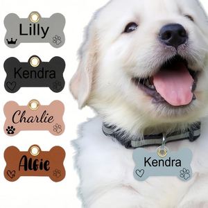 Personalized Pu Leather Pets <b>Tags</b> Pet Name Phone Number Keychain Pendants Cute Bone Shape Design <b>Dog</b> Sign - Product Image 1