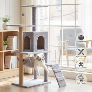 Mueble de Madera de Lujo para Gatos, Torre Resistente para Escalar con Cama Acogedora y Rascador para Múltiples Gatos, Suministros para Mascotas - Product Image 1