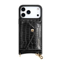 Casing Ponsel Kulit Asli Model Selempang dengan Slot Kartu Magnetik yang Dapat Dilepas untuk iPhone 18 17 16 15 Pro Max