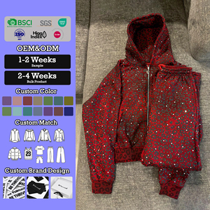 YSJY OEM Streetwear Heavyweight Cotton All Over Sublimation Printing Oversized Boxy Rhinestone <strong>Leopard</strong> <strong>Print</strong> Zipup <strong>Hoodie</strong> Men - Product Image 1