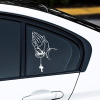 Autocollants de voiture imperméables personnalisés avec croix de chapelet et geste de prière, pour vitres et carrosserie