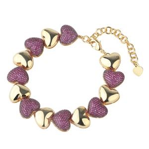 Toderi Jewelry Eco-friendly <b>Copper</b> Gold Plated Micro Pave Multicolor Zircon Adjustable Heart <b>Bracelet</b> for Romantic Gift Giving - Product Image 1